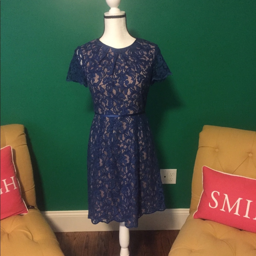 Adrianna Papell Blue Lace Dress